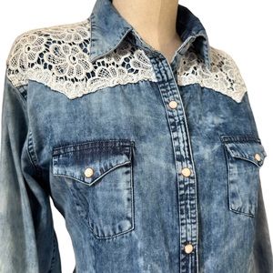 Panhandle Denim and Lace Western Shirt Large